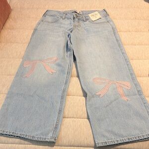 Abercrombie & Fitch Light Blue Jeans with Pink Bow Accents